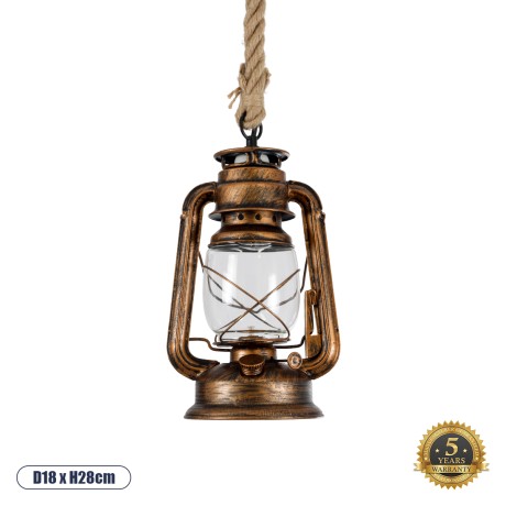 GLOBOSTAR® BARBAROSSA  Vintage Κρεμαστό Φωτιστικό Οροφής με Ντουί 1 x E27 AC 220-240V IP20 - Χάλκινο Εφέ Σκουριάς - Μ18 x Π18 x Υ28cm