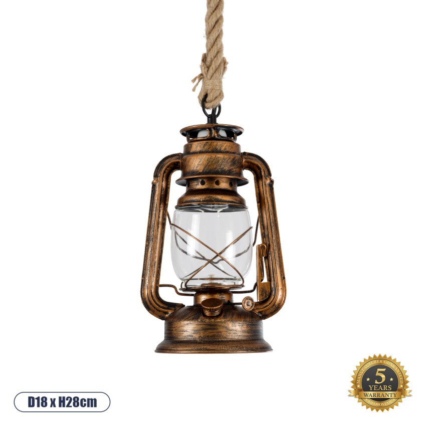 GLOBOSTAR® BARBAROSSA  Vintage Κρεμαστό Φωτιστικό Οροφής με Ντουί 1 x E27 AC 220-240V IP20 - Χάλκινο Εφέ Σκουριάς - Μ18 x Π18 x Υ28cm