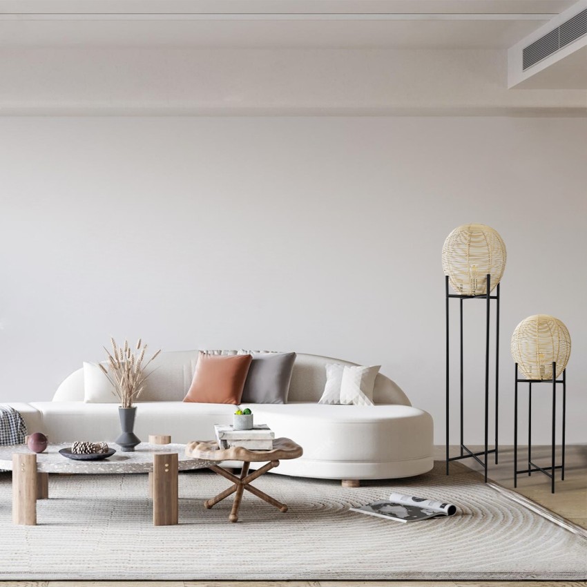 NERINA  Boho Επιδαπέδιο Φωτιστικό Μονόφωτο 1 x E27 IP20 Μαύρο Μέταλλο με Μπεζ Ξύλο - Μ40 x Π40 x Υ115cm