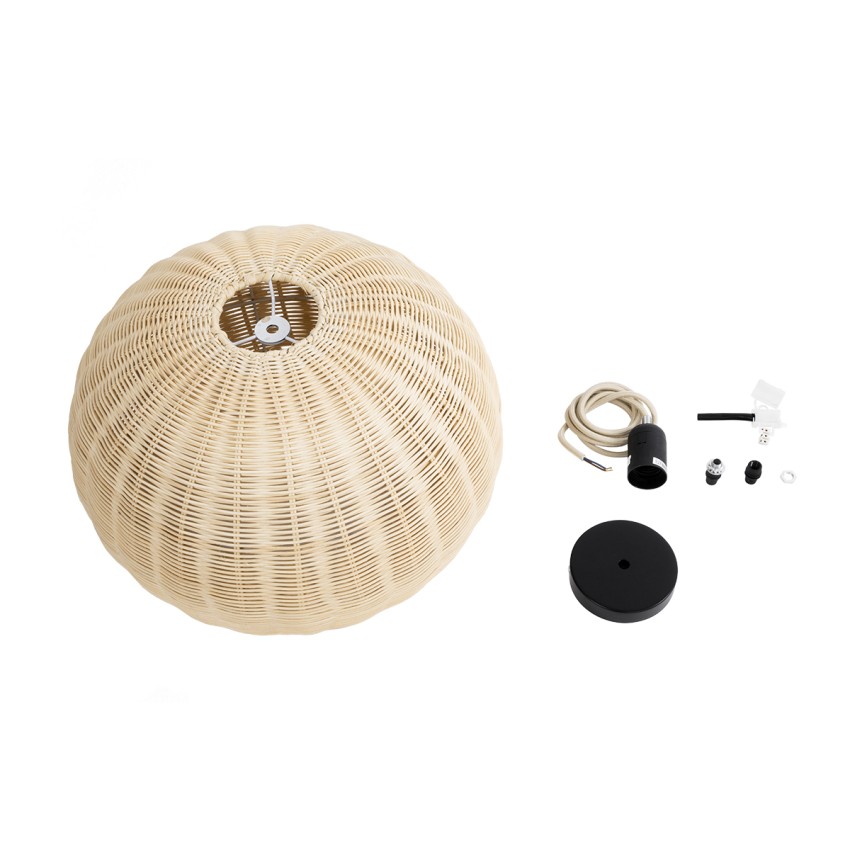 RAITO  Boho Κρεμαστό Φωτιστικό Καμπάνα Μονόφωτο 1 x E27 IP20 Μπεζ Ξύλο - Μ40 x Π40 x Υ25cm