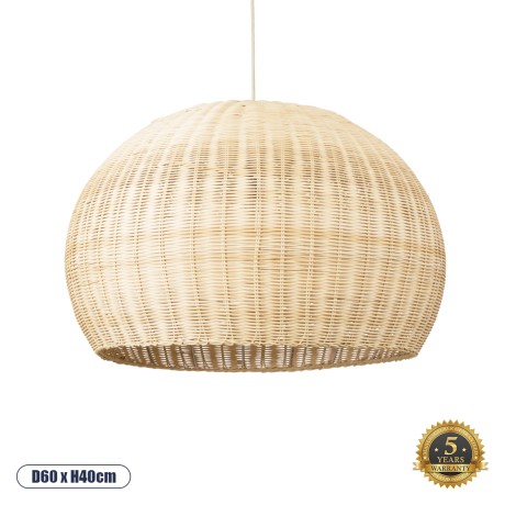 RAITO  Boho Κρεμαστό Φωτιστικό Καμπάνα Μονόφωτο 1 x E27 IP20 Μπεζ Ξύλο - Μ60 x Π60 x Υ40cm