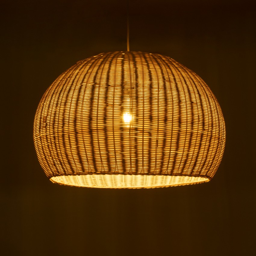 RAITO  Boho Κρεμαστό Φωτιστικό Καμπάνα Μονόφωτο 1 x E27 IP20 Μπεζ Ξύλο - Μ60 x Π60 x Υ40cm