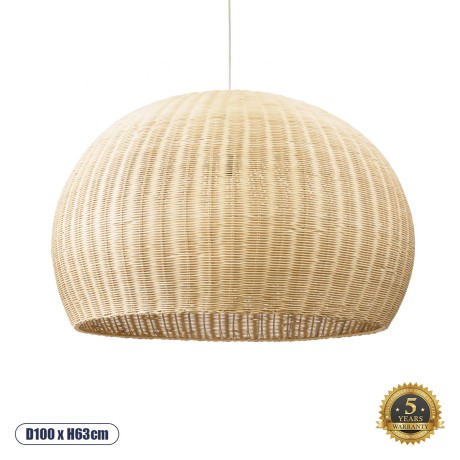 RAITO  Boho Κρεμαστό Φωτιστικό Καμπάνα Μονόφωτο 1 x E27 IP20 Μπεζ Ξύλο - Μ100 x Π100 x Υ63cm