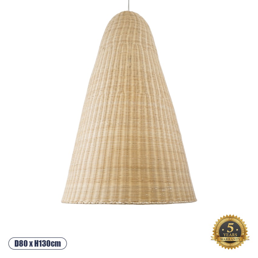 MAHANA  Boho Κρεμαστό Φωτιστικό Πλέγμα Μονόφωτο 1 x E27 IP20 Μπεζ Ξύλο - Μ80 x Π80 x Υ130cm