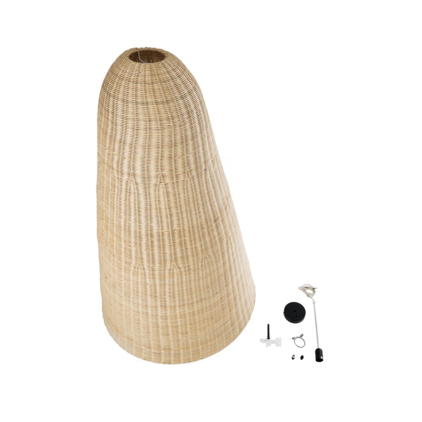 MAHANA  Boho Κρεμαστό Φωτιστικό Πλέγμα Μονόφωτο 1 x E27 IP20 Μπεζ Ξύλο - Μ80 x Π80 x Υ130cm