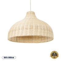 AFURU  Boho Κρεμαστό Φωτιστικό Καμπάνα Μονόφωτο 1 x E27 IP20 Μπεζ Ξύλο - Μ60 x Π60 x Υ40cm