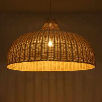 AFURU  Boho Κρεμαστό Φωτιστικό Καμπάνα Μονόφωτο 1 x E27 IP20 Μπεζ Ξύλο - Μ100 x Π100 x Υ60cm