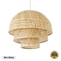 HIROKA  Boho Κρεμαστό Φωτιστικό Πλέγμα Μονόφωτο 1 x E27 IP20 Μπεζ Ξύλο - Μ60 x Π60 x Υ50cm