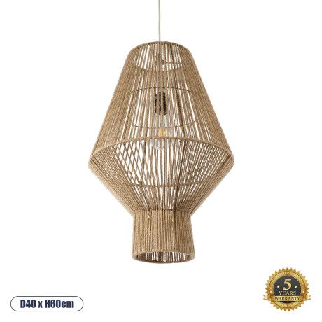 CAYMAN  Boho Κρεμαστό Φωτιστικό Πλέγμα Μονόφωτο 1 x E27 IP20 Μπεζ Σχοινί - Μ40 x Π40 x Υ60cm