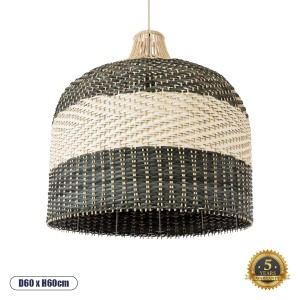 BARBADOS  Boho Κρεμαστό Φωτιστικό Καμπάνα Μονόφωτο 1 x E27 IP20 Μπεζ & Χακί Ξύλο - Μ60 x Π60 x Υ60cm