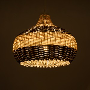 BARBADOS  Boho Κρεμαστό Φωτιστικό Καμπάνα Μονόφωτο 1 x E27 IP20 Μπεζ & Χακί Ξύλο - Μ40 x Π40 x Υ34cm