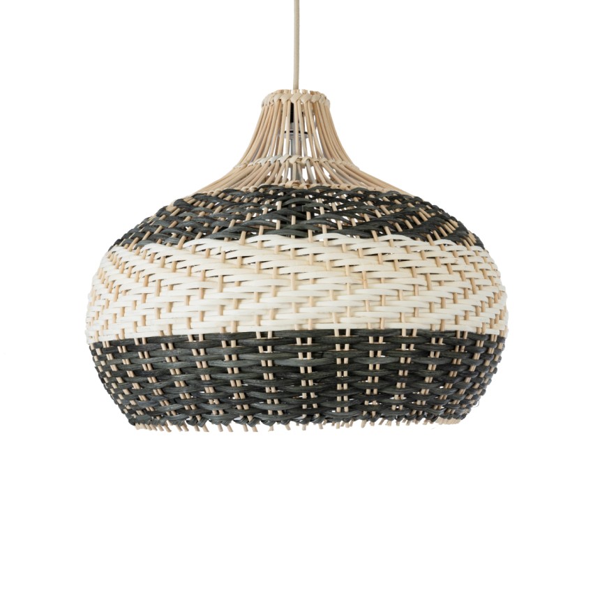 BARBADOS  Boho Κρεμαστό Φωτιστικό Καμπάνα Μονόφωτο 1 x E27 IP20 Μπεζ & Χακί Ξύλο - Μ40 x Π40 x Υ34cm