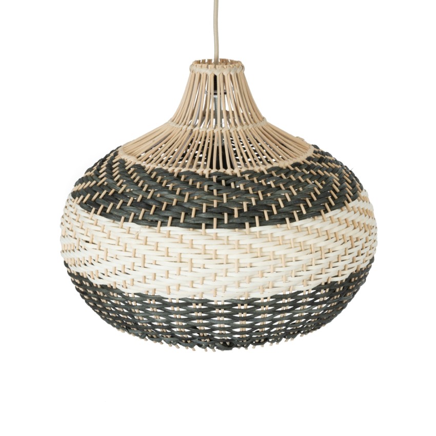 BARBADOS  Boho Κρεμαστό Φωτιστικό Καμπάνα Μονόφωτο 1 x E27 IP20 Μπεζ & Χακί Ξύλο - Μ40 x Π40 x Υ34cm