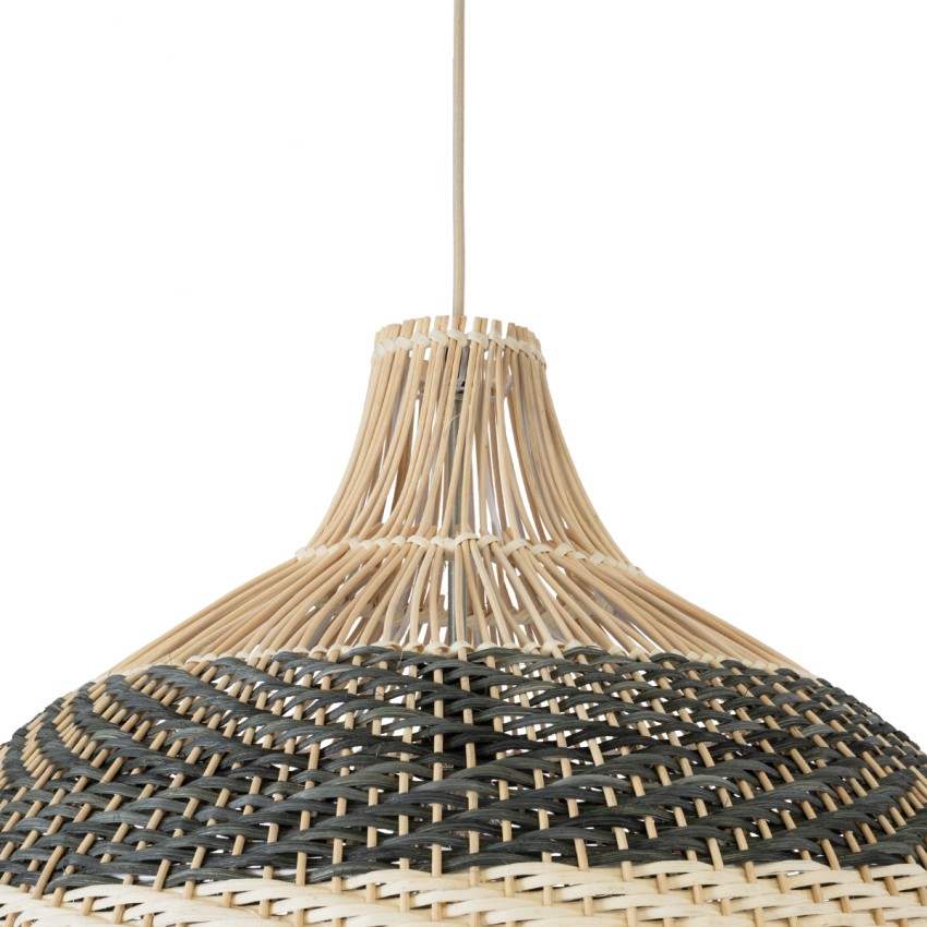 BARBADOS  Boho Κρεμαστό Φωτιστικό Καμπάνα Μονόφωτο 1 x E27 IP20 Μπεζ & Χακί Ξύλο - Μ60 x Π60 x Υ60cm