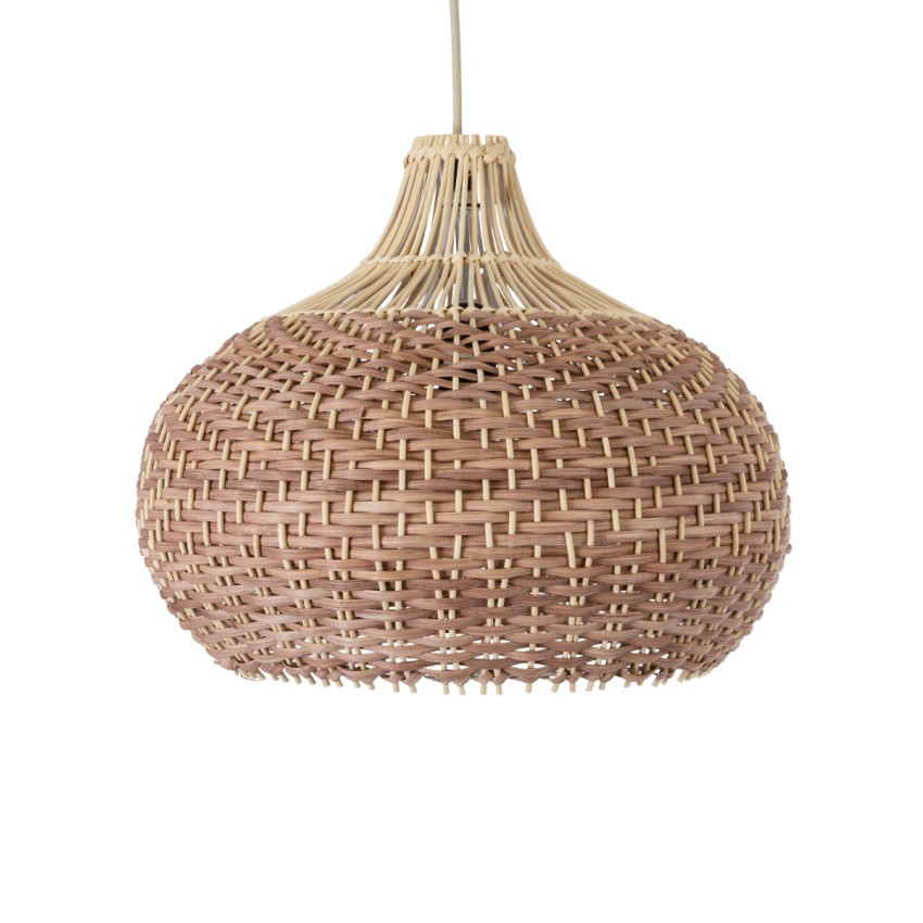 PANAMA  Boho Κρεμαστό Φωτιστικό Καμπάνα Μονόφωτο 1 x E27 IP20 Καφέ & Μπεζ Ξύλο - Μ40 x Π40 x Υ34cm