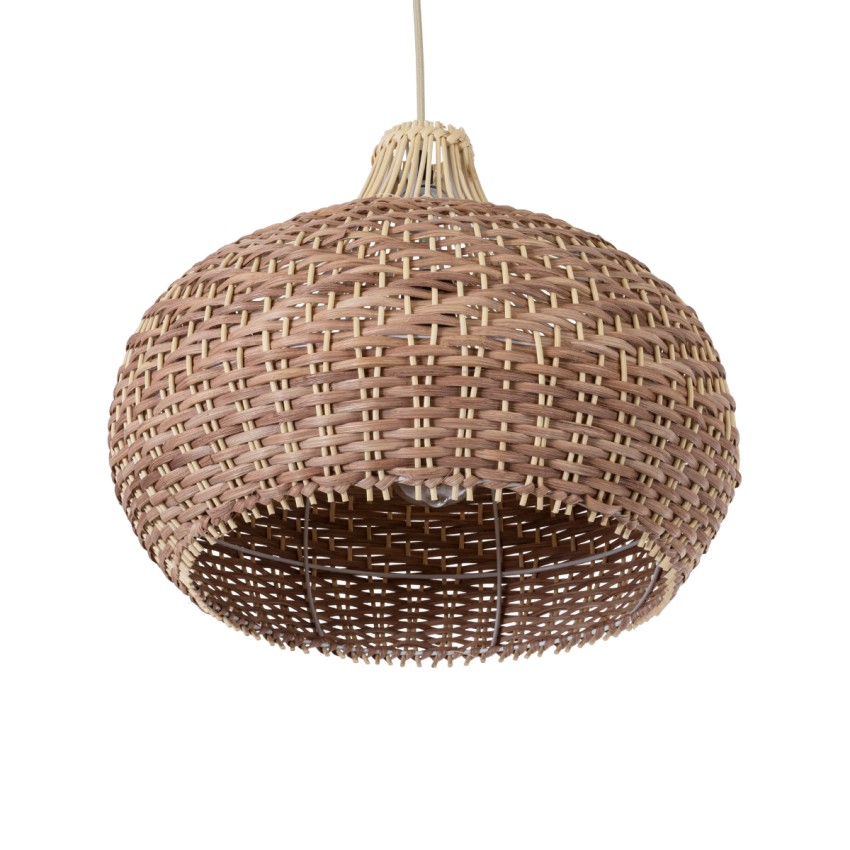 PANAMA  Boho Κρεμαστό Φωτιστικό Καμπάνα Μονόφωτο 1 x E27 IP20 Καφέ & Μπεζ Ξύλο - Μ40 x Π40 x Υ34cm