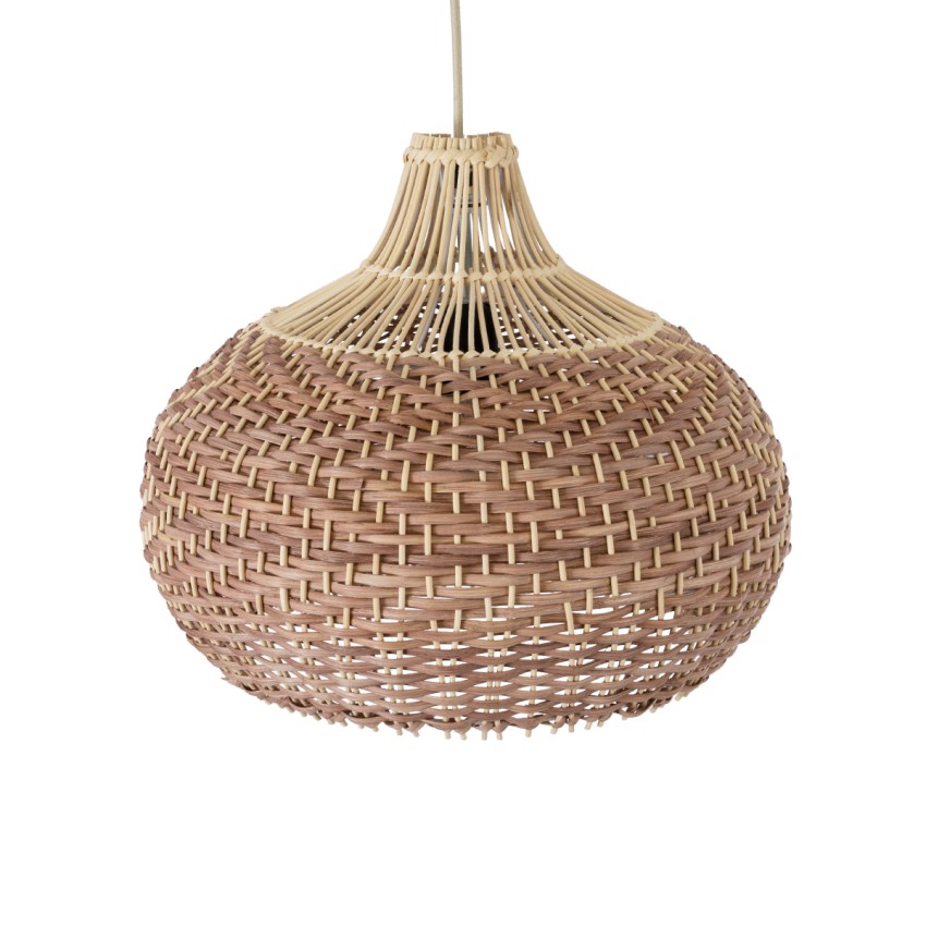 PANAMA  Boho Κρεμαστό Φωτιστικό Καμπάνα Μονόφωτο 1 x E27 IP20 Καφέ & Μπεζ Ξύλο - Μ40 x Π40 x Υ34cm