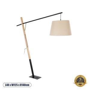 KELSIE  Μοντέρνο Επιδαπέδιο Φωτιστικό Μονόφωτο 1 x E27 IP20 Μαύρο Μέταλλο, Μπεζ Ύφασμα με Μπεζ Ξύλο - Μ40 x Π125 x Υ140cm