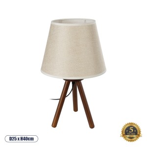 BIOKO  Μοντέρνο Επιτραπέζιο Φωτιστικό Μονόφωτο 1 x E27 AC220-240V IP20 - Φ25 x Υ40cm - Καφέ Ξύλινο Σώμα με Μπεζ Πλεκτό Καπέλο