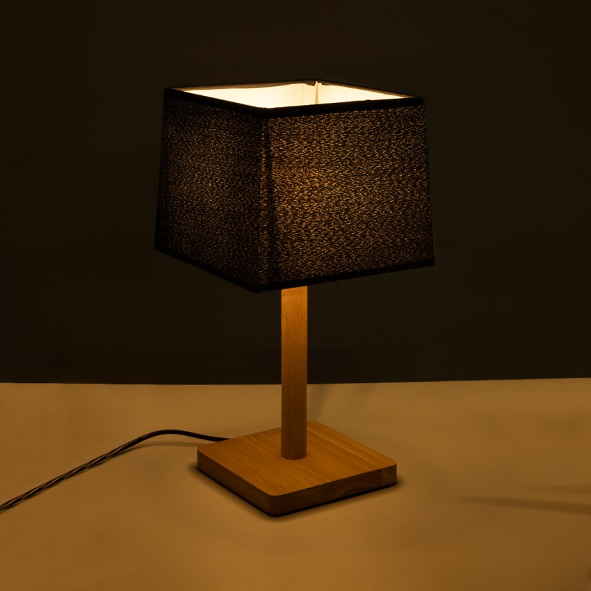 KOLIPE  Μοντέρνο Επιτραπέζιο Φωτιστικό Μονόφωτο 1 x E27 AC220-240V IP20 - Μ20 x Π20 x Υ38cm - Μπεζ Ξύλινη Βάση με Μαύρο Πλεκτό Καπέλο