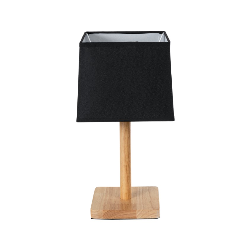 KOLIPE  Μοντέρνο Επιτραπέζιο Φωτιστικό Μονόφωτο 1 x E27 AC220-240V IP20 - Μ20 x Π20 x Υ38cm - Μπεζ Ξύλινη Βάση με Μαύρο Πλεκτό Καπέλο