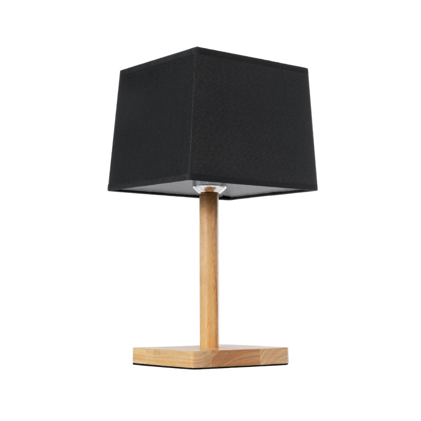 KOLIPE  Μοντέρνο Επιτραπέζιο Φωτιστικό Μονόφωτο 1 x E27 AC220-240V IP20 - Μ20 x Π20 x Υ38cm - Μπεζ Ξύλινη Βάση με Μαύρο Πλεκτό Καπέλο