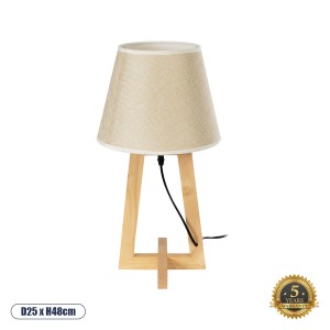 TAKIKO  Μοντέρνο Επιτραπέζιο Φωτιστικό Μονόφωτο 1 x E27 AC220-240V IP20 - Φ25 x Υ48cm - Μπεζ Ξύλινη Βάση & Μπεζ Πλεκτό Καπέλο