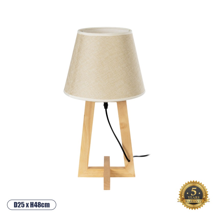 TAKIKO  Μοντέρνο Επιτραπέζιο Φωτιστικό Μονόφωτο 1 x E27 AC220-240V IP20 - Φ25 x Υ48cm - Μπεζ Ξύλινη Βάση & Μπεζ Πλεκτό Καπέλο