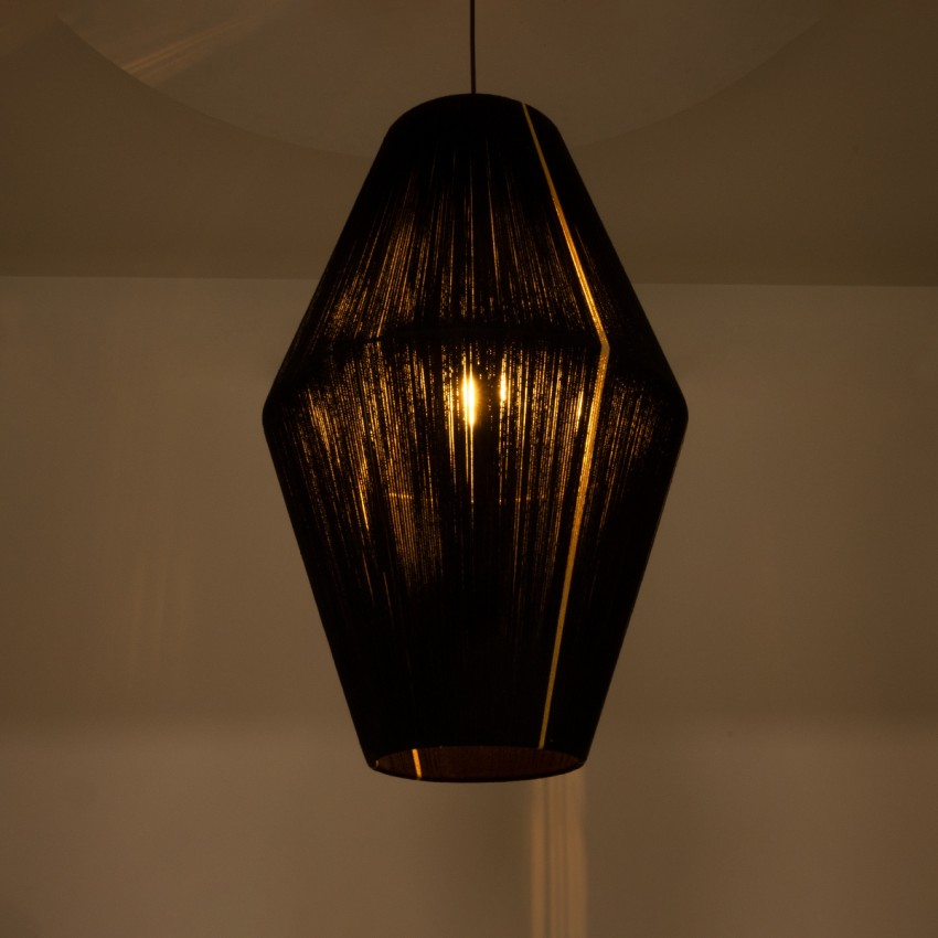 SALERNO  Boho Κρεμαστό Φωτιστικό Πλέγμα Μονόφωτο 1 x E27 IP20 Μαύρο & Μπεζ Σχοινί - Μ50 x Π50 x Υ80cm