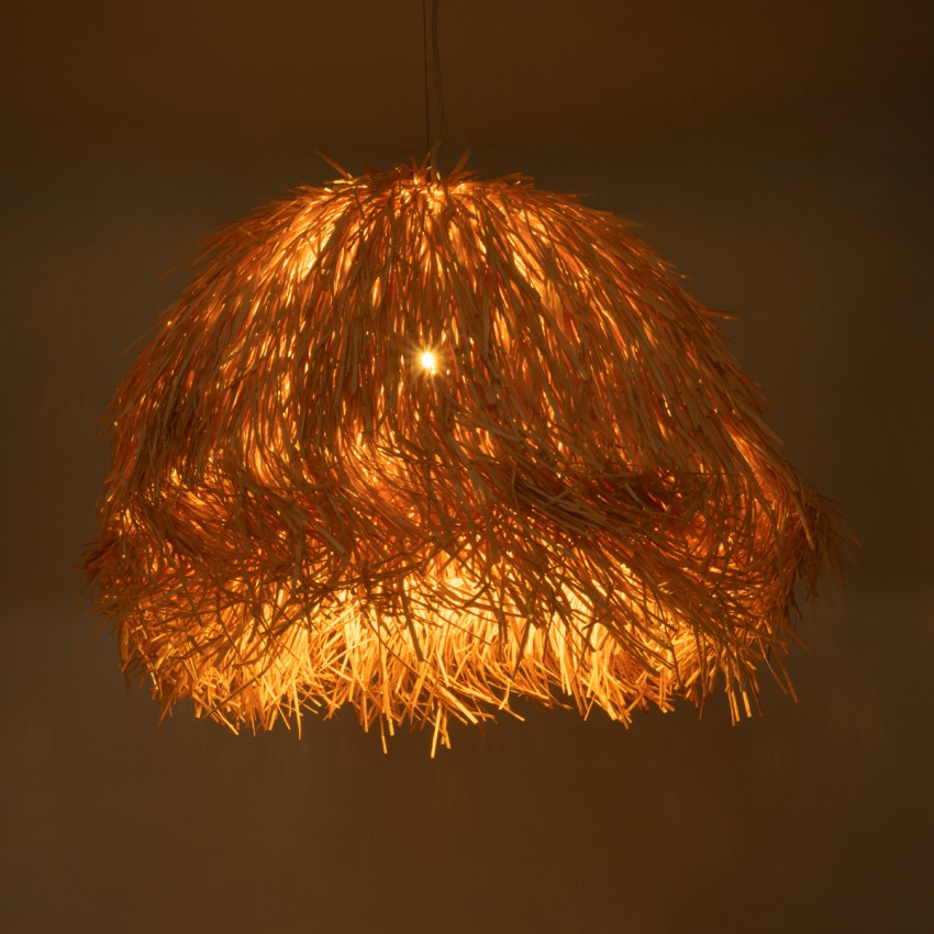 GUADELOUPE  Boho Κρεμαστό Φωτιστικό Πλέγμα Μονόφωτο 1 x E27 IP20 Καφέ Ράφια - Μ80 x Π80 x Υ60cm