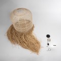 BASSETERRE  Boho Κρεμαστό Φωτιστικό Πλέγμα Μονόφωτο 1 x E27 IP20 Μπεζ Ξύλο με Καφέ Ράφια - Μ70 x Π70 x Υ170cm