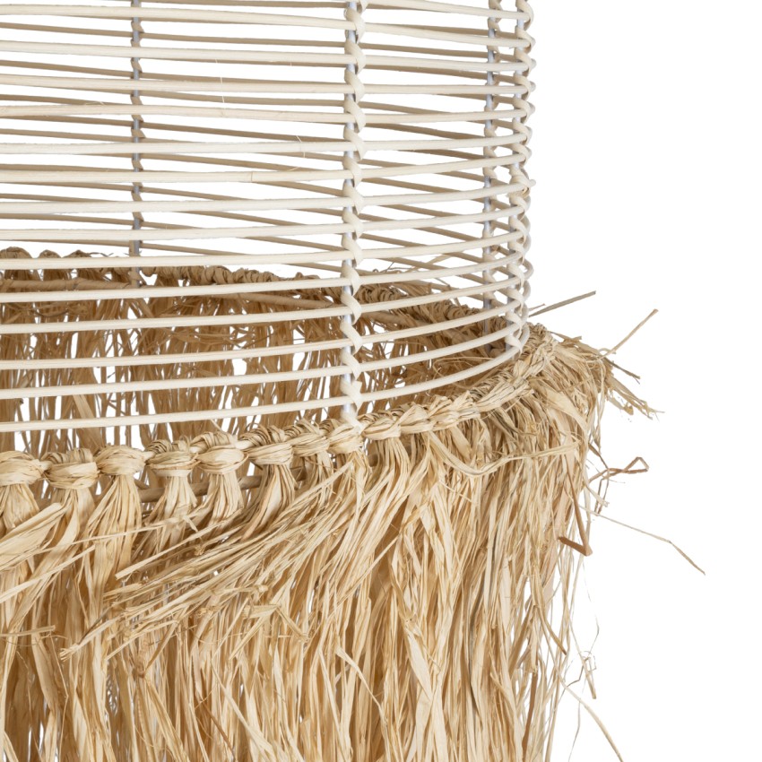 BASSETERRE  Boho Κρεμαστό Φωτιστικό Πλέγμα Μονόφωτο 1 x E27 IP20 Μπεζ Ξύλο με Καφέ Ράφια - Μ70 x Π70 x Υ170cm