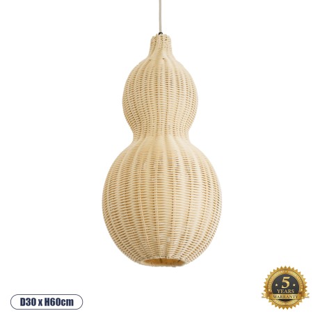 KINGSTOWN  Boho Κρεμαστό Φωτιστικό Πλέγμα Μονόφωτο 1 x E27 IP20 Μπεζ Ξύλο - Μ30 x Π30 x Υ60cm