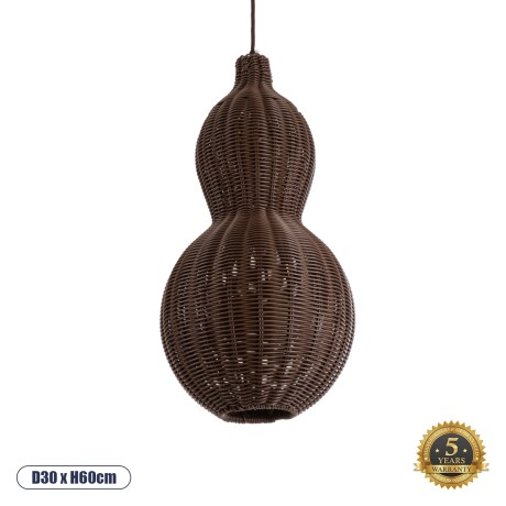 KINGSTOWN  Boho Κρεμαστό Φωτιστικό Πλέγμα Μονόφωτο 1 x E27 IP20 Καφέ Ξύλο - Μ30 x Π30 x Υ60cm