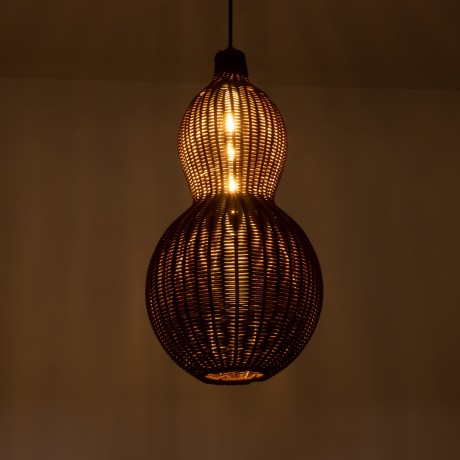 KINGSTOWN  Boho Κρεμαστό Φωτιστικό Πλέγμα Μονόφωτο 1 x E27 IP20 Καφέ Ξύλο - Μ30 x Π30 x Υ60cm