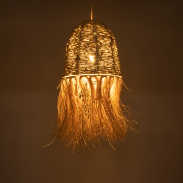 AREMBEPE  Boho Κρεμαστό Φωτιστικό Πλέγμα Μονόφωτο 1 x E27 IP20 Μπεζ Ράφια - Μ34 x Π34 x Υ70cm
