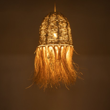 AREMBEPE  Boho Κρεμαστό Φωτιστικό Πλέγμα Μονόφωτο 1 x E27 IP20 Μπεζ Ράφια - Μ34 x Π34 x Υ70cm