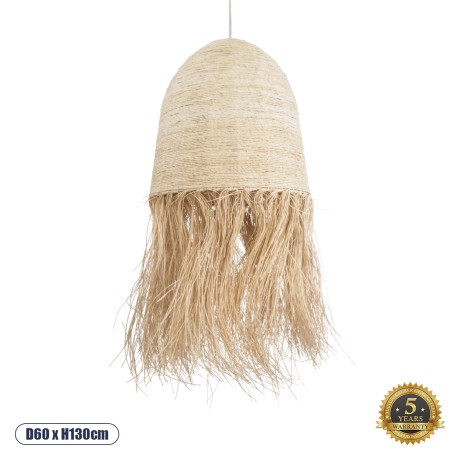 AREMBEPE  Boho Κρεμαστό Φωτιστικό Πλέγμα Μονόφωτο 1 x E27 IP20 Μπεζ Ράφια - Μ60 x Π60 x Υ130cm