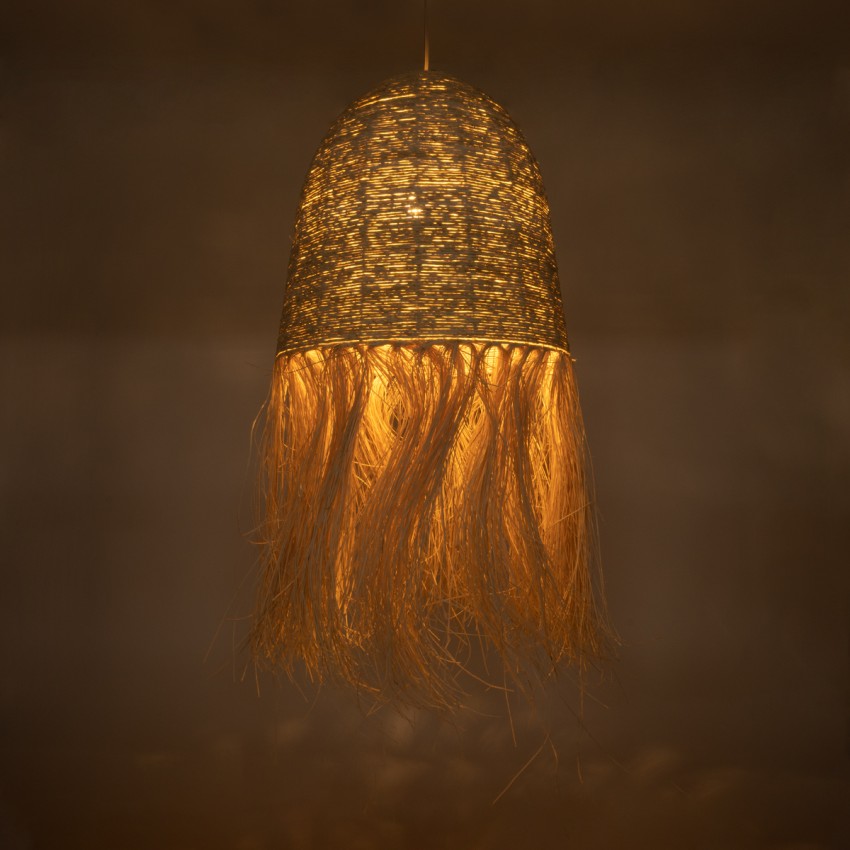 AREMBEPE  Boho Κρεμαστό Φωτιστικό Πλέγμα Μονόφωτο 1 x E27 IP20 Μπεζ Ράφια - Μ60 x Π60 x Υ130cm