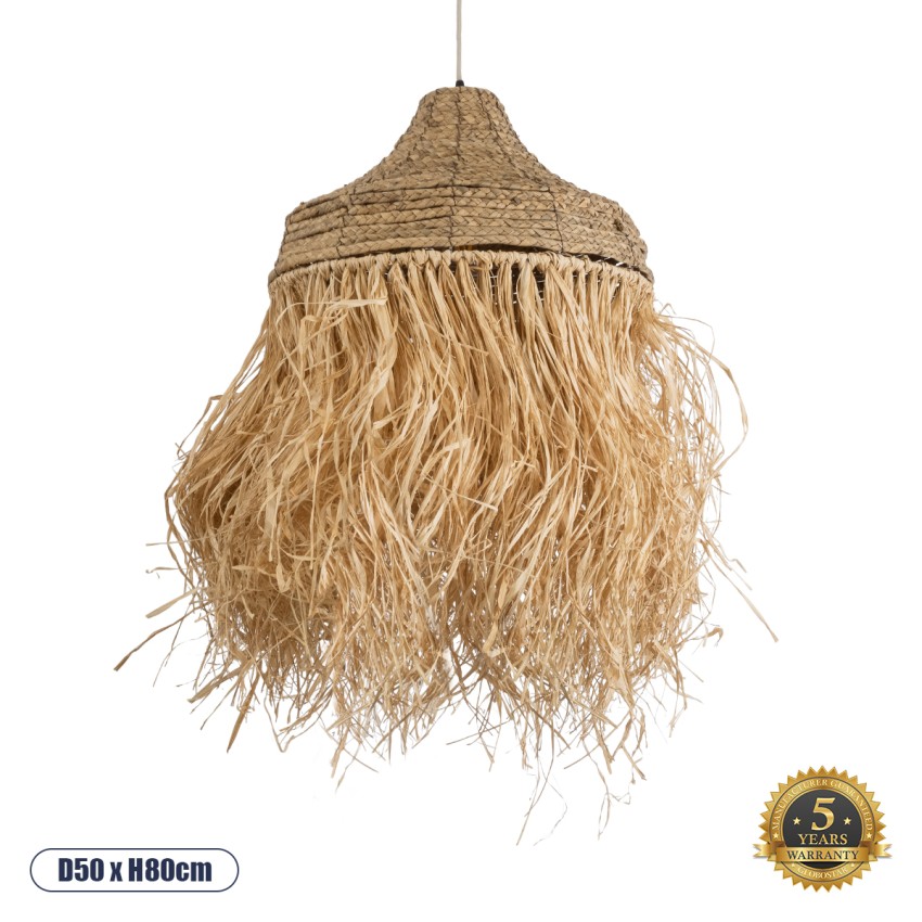 PORTOFERRAIO  Boho Κρεμαστό Φωτιστικό Πλέγμα Μονόφωτο 1 x E27 IP20 Μπεζ Ράφια - Μ50 x Π50 x Υ80cm
