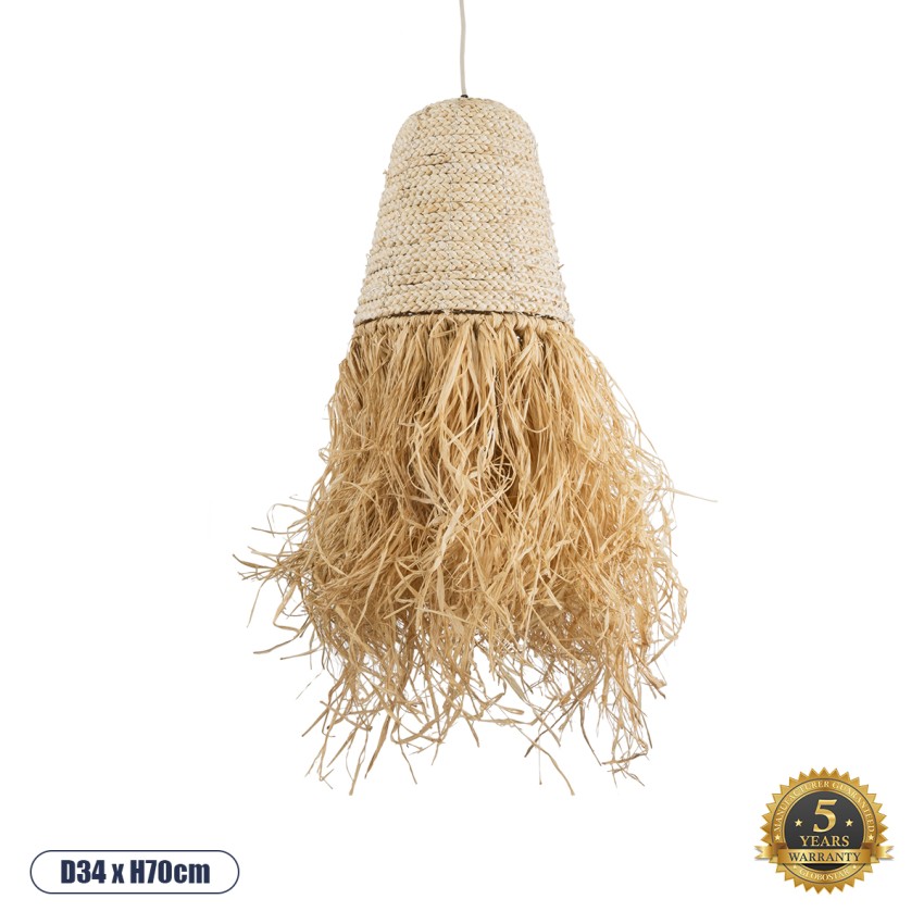 LETA  Boho Κρεμαστό Φωτιστικό Πλέγμα Μονόφωτο 1 x E27 IP20 Μπεζ Ράφια - Μ34 x Π34 x Υ70cm