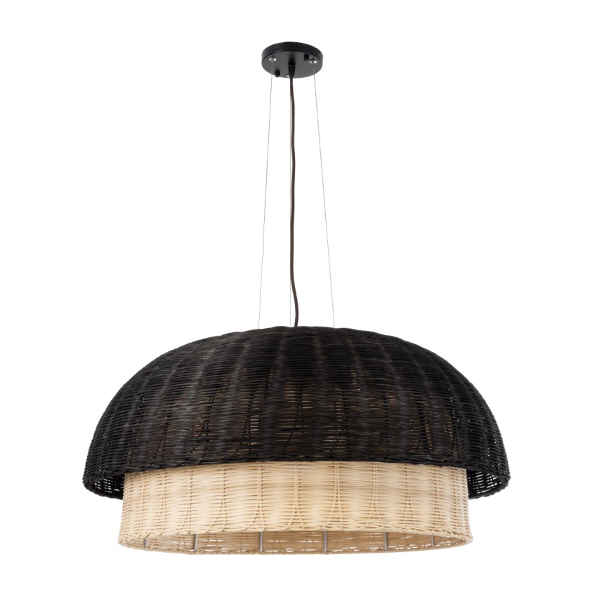 CORSICA  Boho Κρεμαστό Φωτιστικό Καμπάνα Μονόφωτο 1 x E27 IP20 Μαύρο & Μπεζ Ξύλο - Μ70 x Π70 x Υ35cm