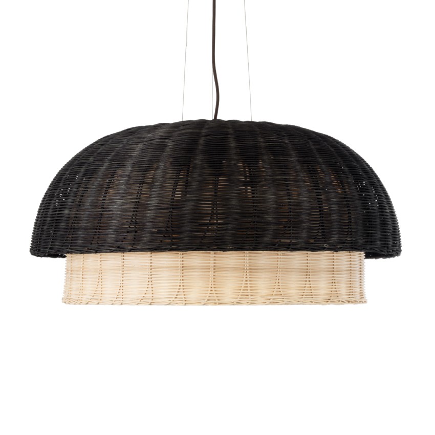 CORSICA  Boho Κρεμαστό Φωτιστικό Καμπάνα Μονόφωτο 1 x E27 IP20 Μαύρο & Μπεζ Ξύλο - Μ70 x Π70 x Υ35cm