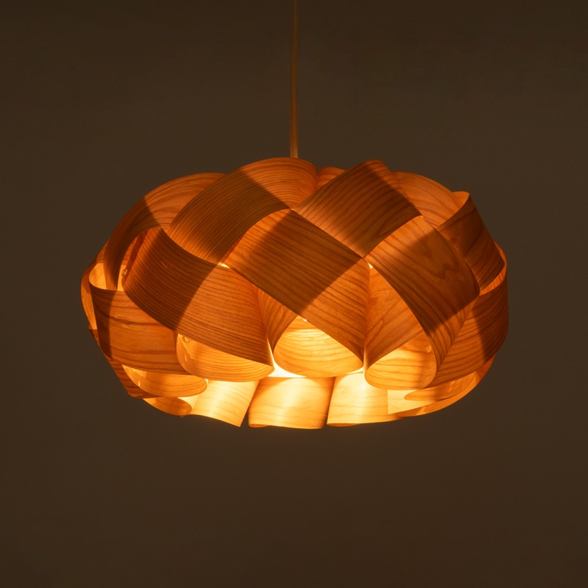 SARDIGNA  Boho Κρεμαστό Φωτιστικό Πλέγμα Μονόφωτο 1 x E27 IP20 Καφέ Ξύλο - Μ40 x Π40 x Υ20cm