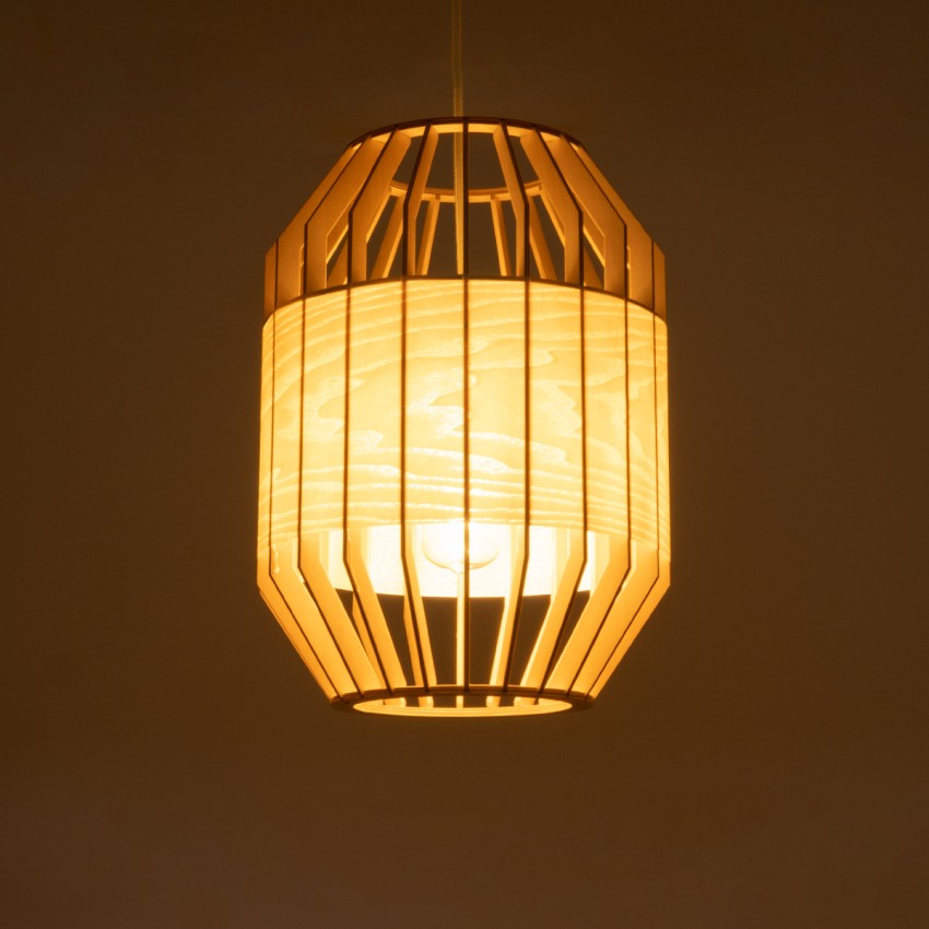 GALIA  Boho Κρεμαστό Φωτιστικό Πλέγμα Μονόφωτο 1 x E27 IP20 Μπεζ & Καφέ Ξύλο - Μ30 x Π30 x Υ40cm