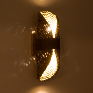 GUAVA  Boho Επιτοίχιο Φωτιστικό Απλίκα Δίφωτο 2 x G9 IP20 Μπεζ Ξύλο με Μπεζ Δέρμα - Μ11 x Π13 x Υ30cm