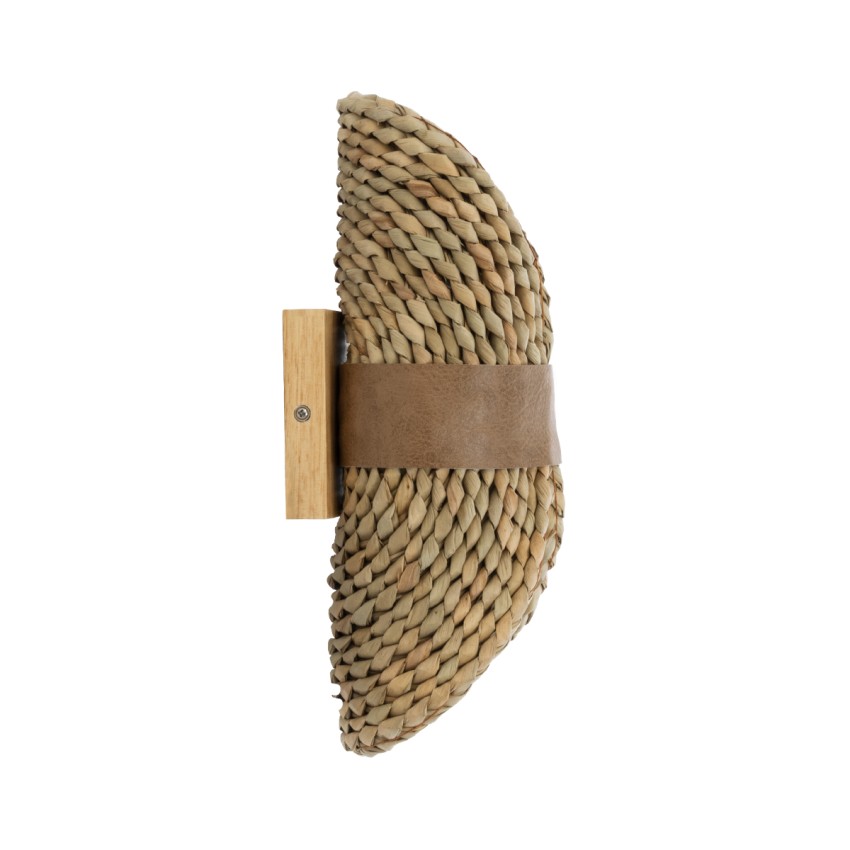 GUAVA  Boho Επιτοίχιο Φωτιστικό Απλίκα Δίφωτο 2 x G9 IP20 Μπεζ Ξύλο με Μπεζ Δέρμα - Μ11 x Π13 x Υ30cm