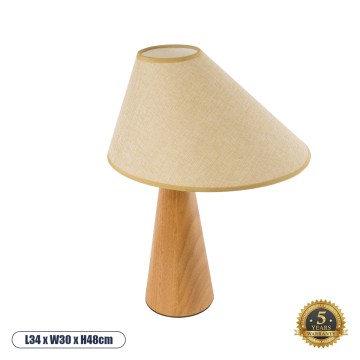 KAUAI  Μοντέρνο Επιτραπέζιο Φωτιστικό Μονόφωτο 1 x E27 AC220-240V IP20 - Μ38 x Π30 x Υ48cm - Μπεζ Ξύλινο Καμπάνα