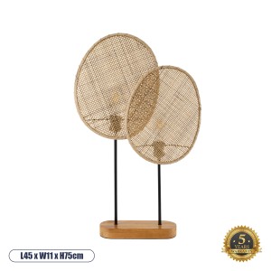 AZUL  Boho Επιτραπέζιο Φωτιστικό Διφωτο 2 x E27 AC220-240V IP20 - Μ45 x Π11 x Υ75cm - Μπεζ Ξύλινο με Μαύρο Μεταλλικό και Μπεζ Ξύλινο Πλέγμα