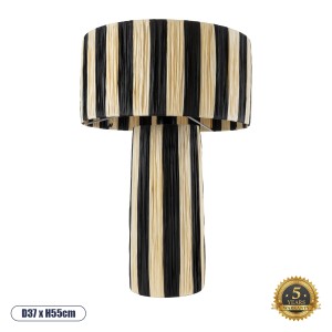 NASSAU  Boho Επιτραπέζιο Φωτιστικό Μονόφωτο 1 x E27 AC220-240V IP20 - Φ37 x Υ55cm - Μπεζ με Μαύρο Φυσική Ράφια Νήμα Πλέγμα Καμπάνα